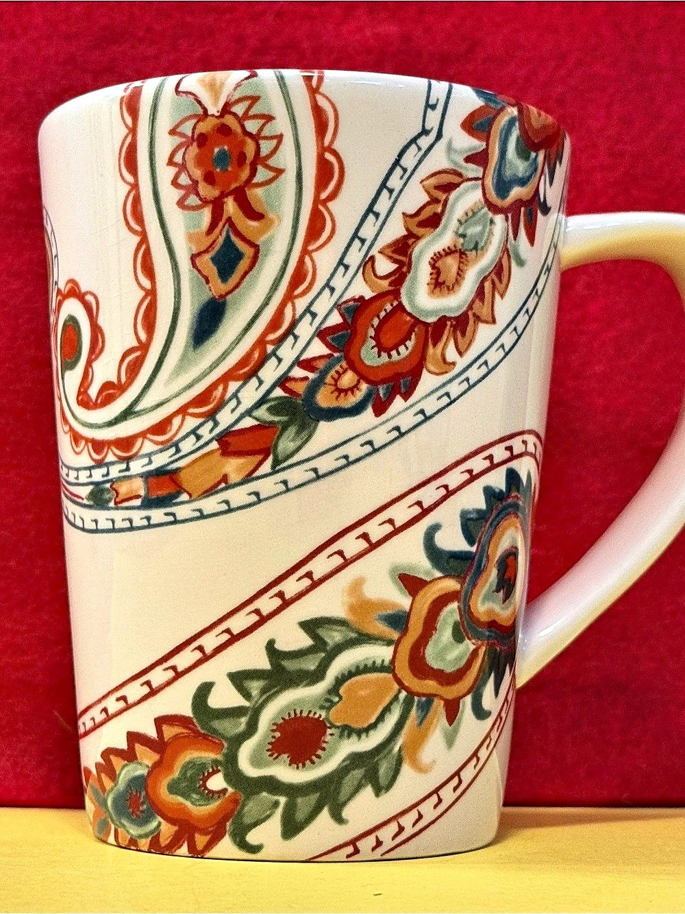 Tabletops Gallery Multi Paisley Ceramic Mug Cream & Green
